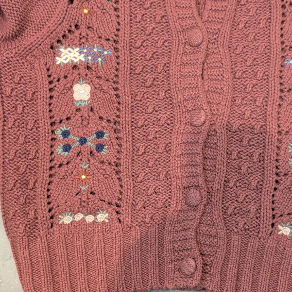 Lucky Brand Dusty Rose Embroidered Cable Knit Cardigan